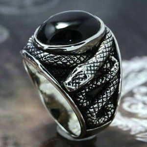 Men's 925 Sterling Black Gem Snake Fashion ring